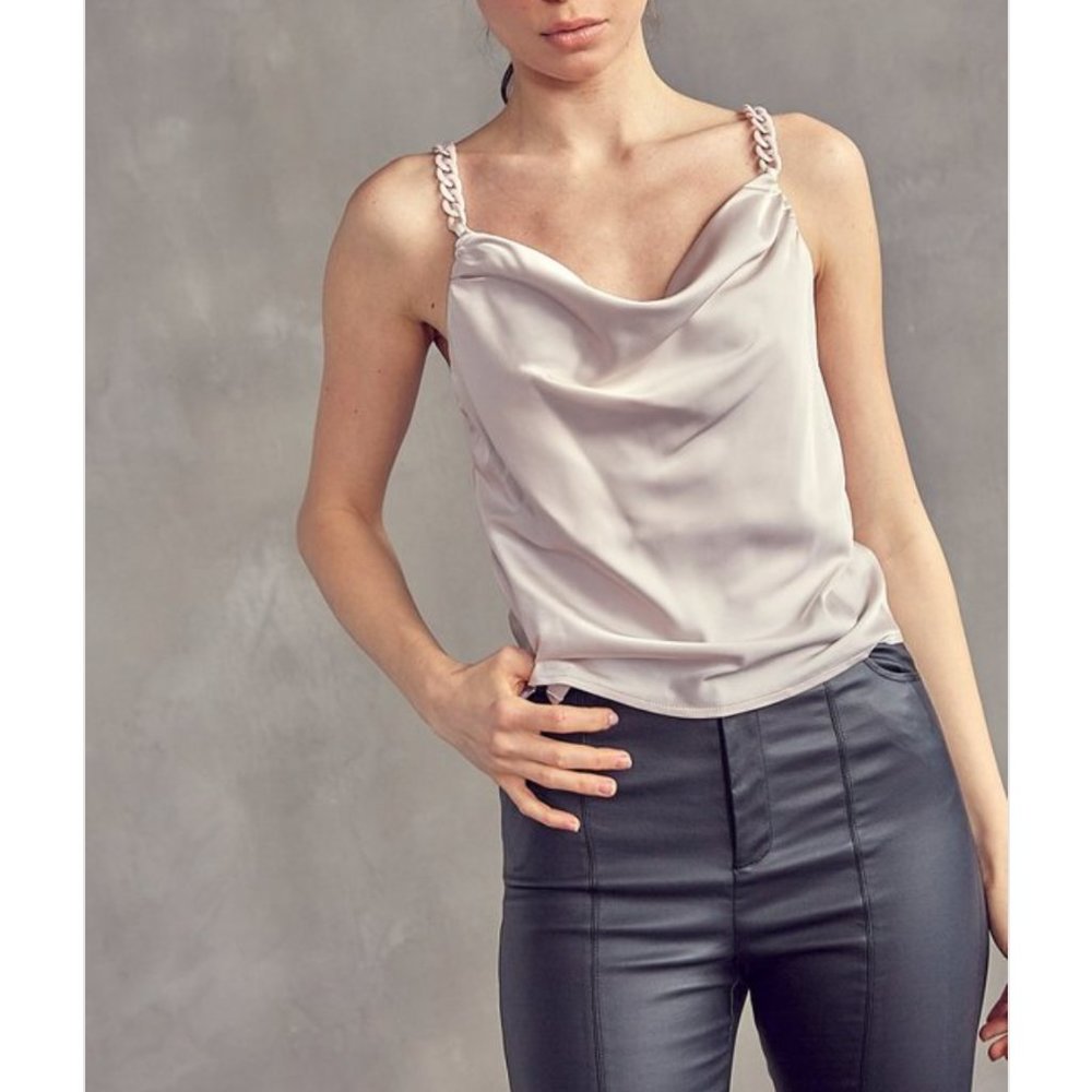 IDEM DITTO Chain Strap‎ Satin Top in Beige
